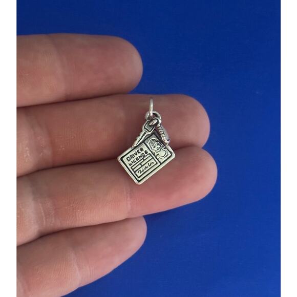 Sterling Silver Driver License and Key Charm, Silver Driver License Key charm - Picture 1 of 4